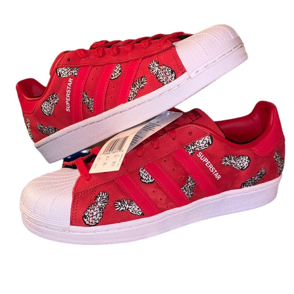 NEW Adidas SuperStar Red Leather w/White & Black Embroidered Pineapple’s Shoe